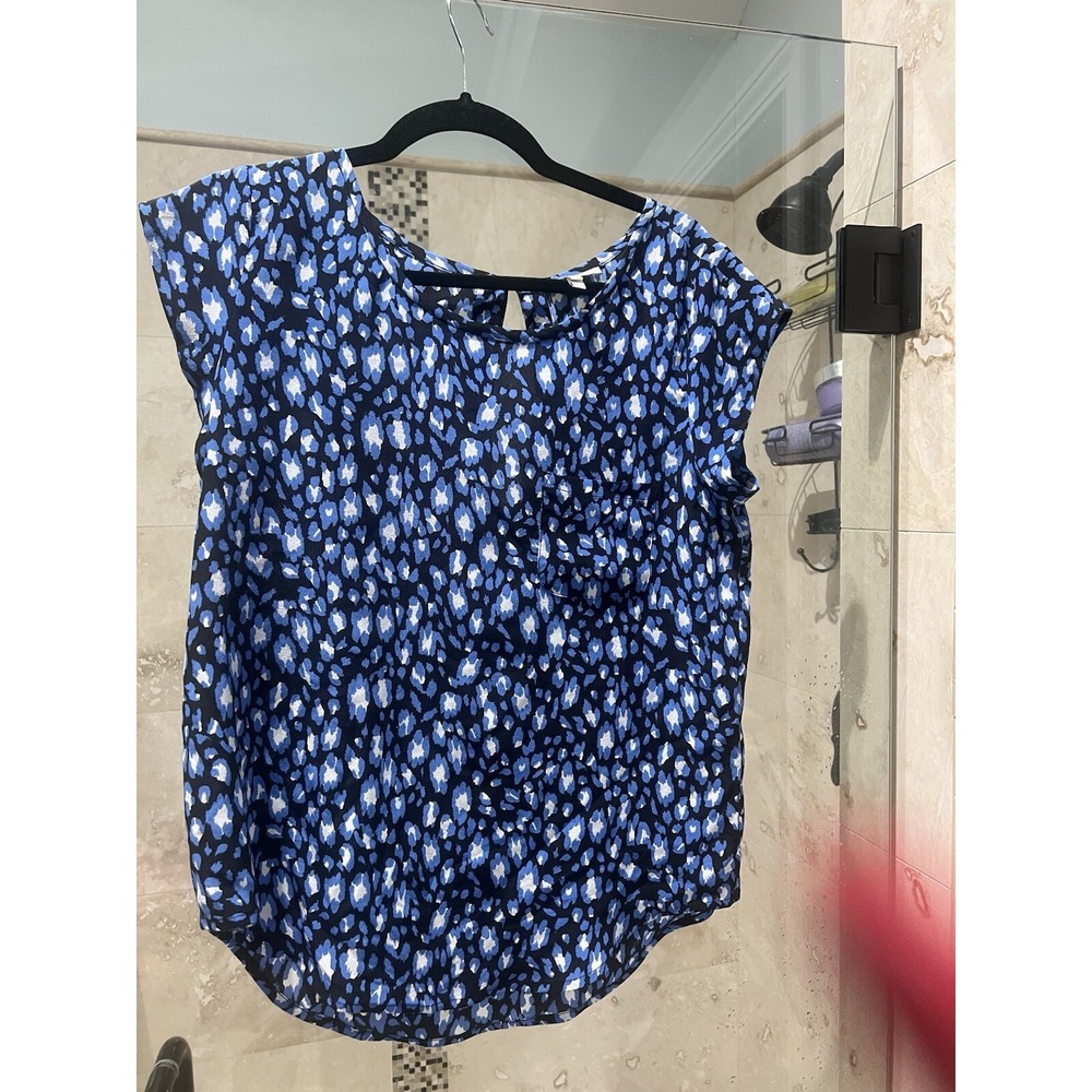 Joie Silk Floral Cap Sleeve Key Hole Black Navy Womens Blouse S 1398A-23294